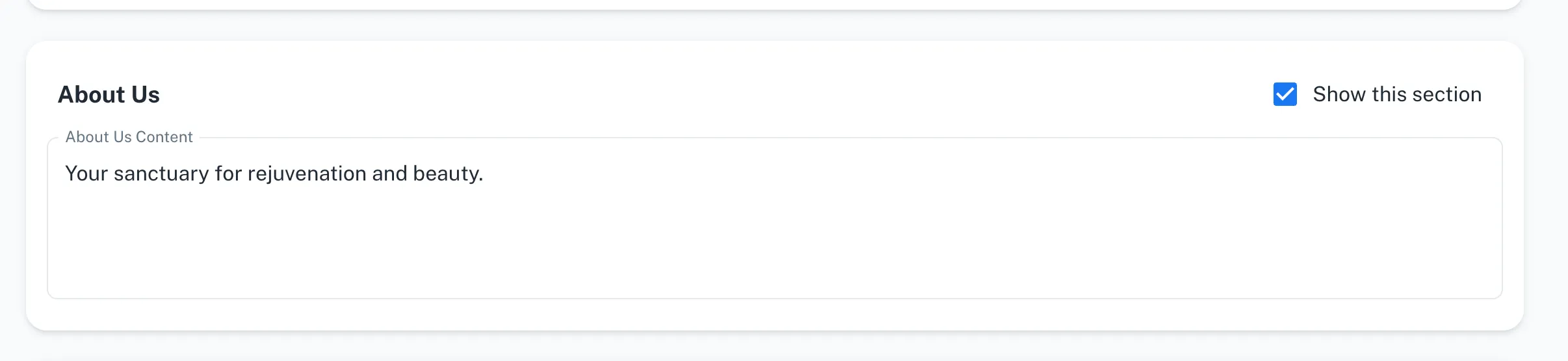 Example of configuring the &#x27;About Us&#x27; section
