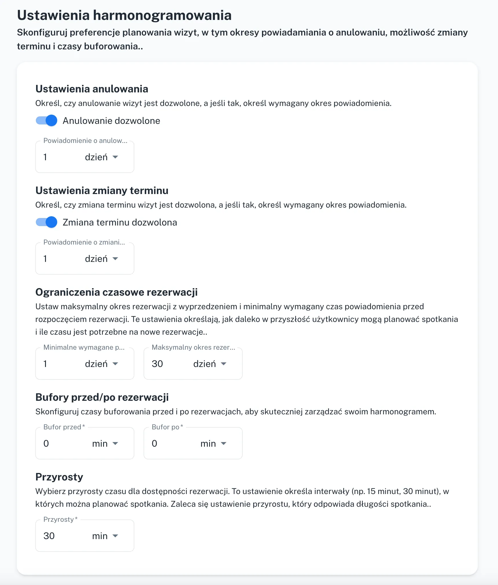  Panel konfiguracji reguł rezerwacji