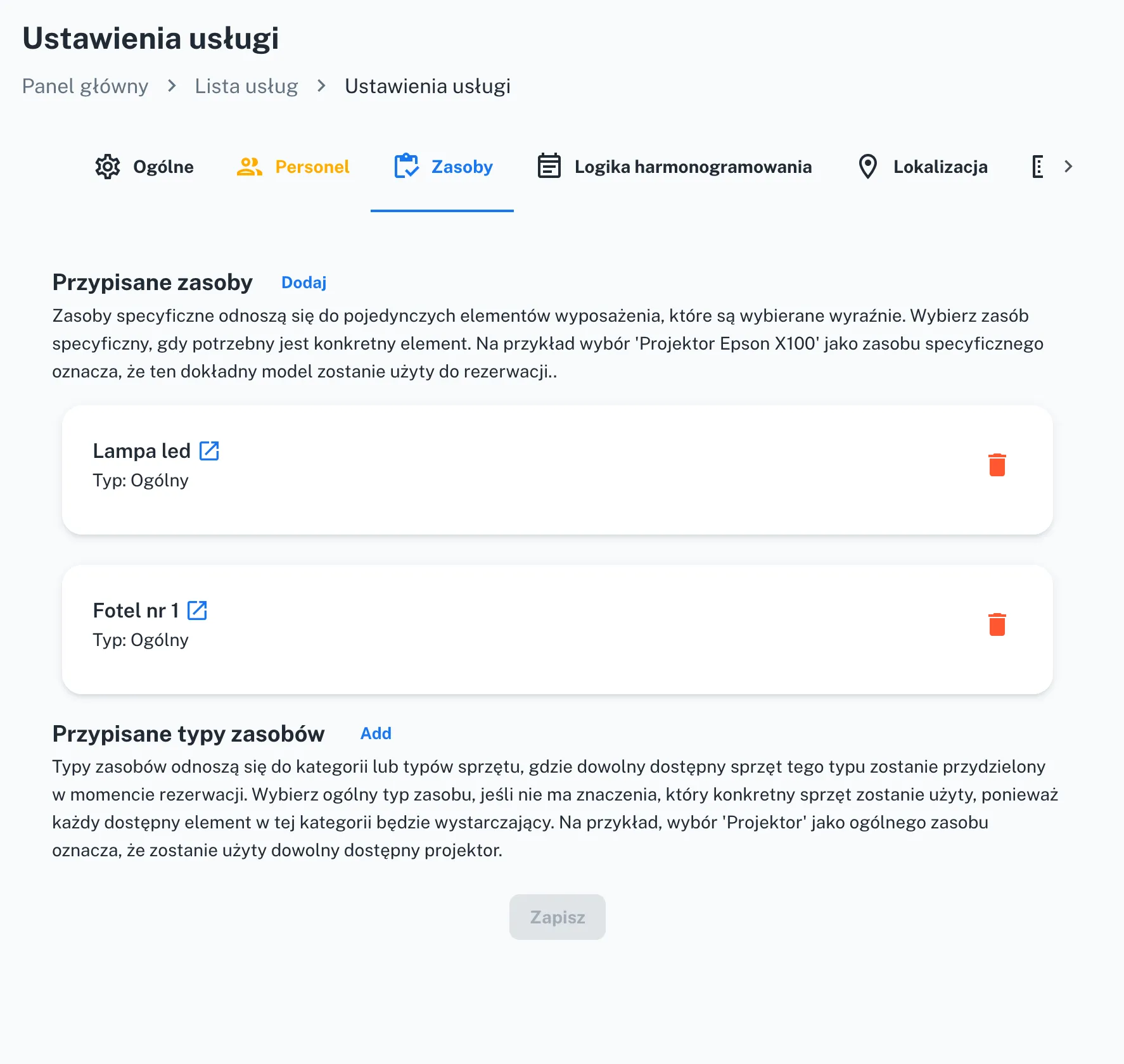 Panel zarządzania zasobami